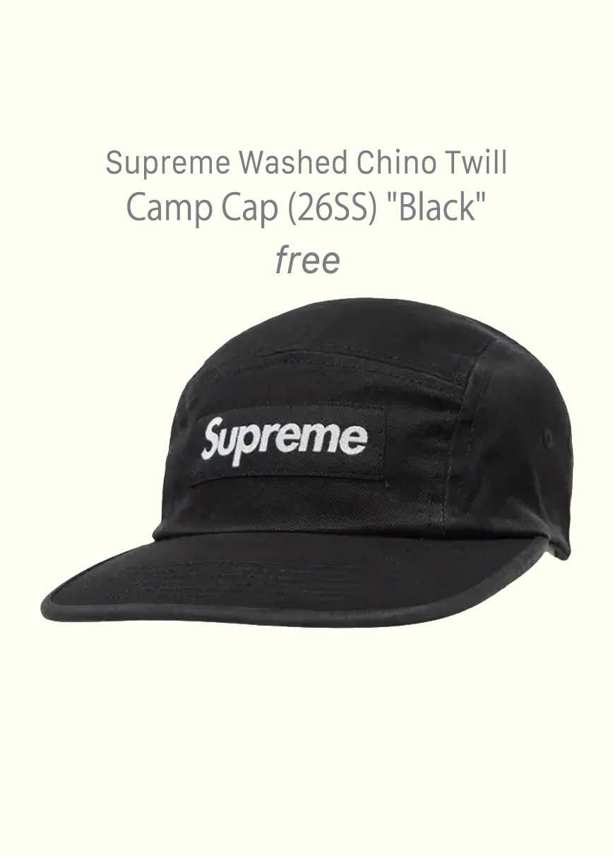 Supreme Washed Chino Twill Camp Cap (26SS) "Black"